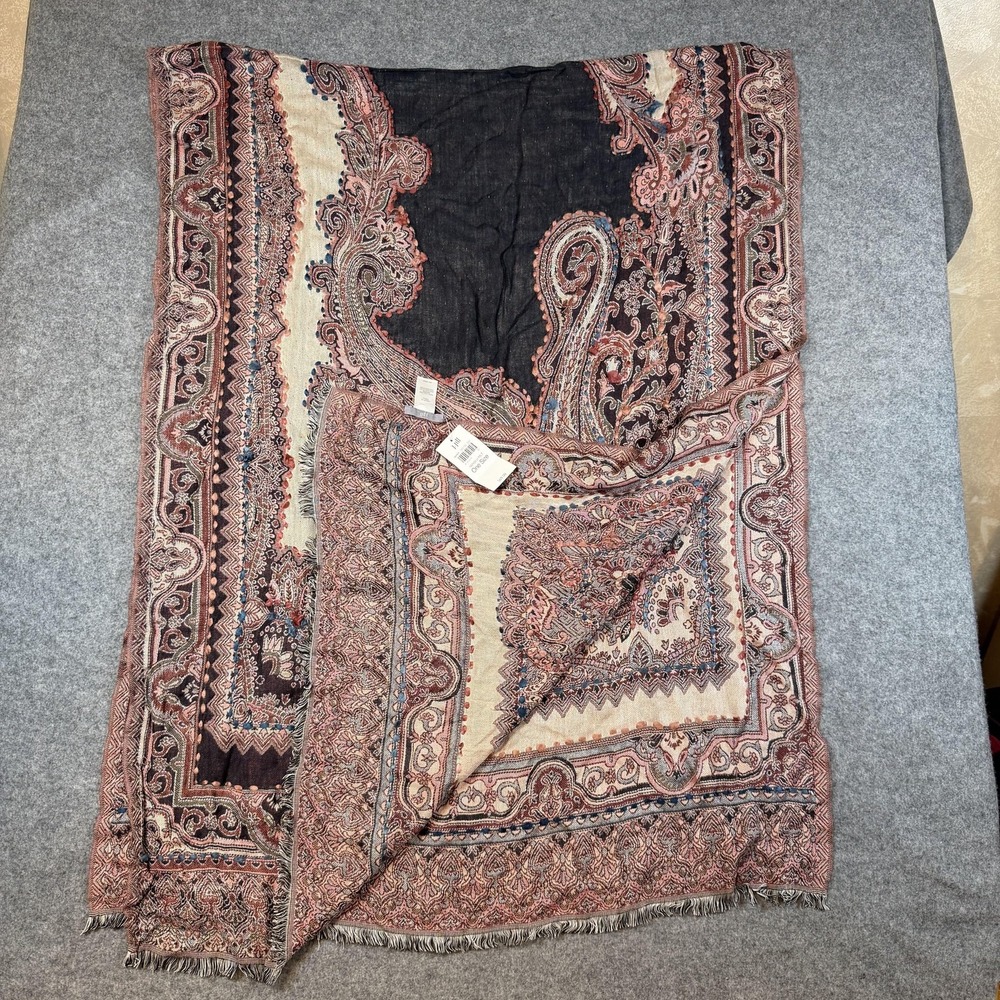 J. Jill Scarf Shawl Womens One Size Navy Multi Paisley Fringe Wrap Fall Winter - Picture 5 of 5